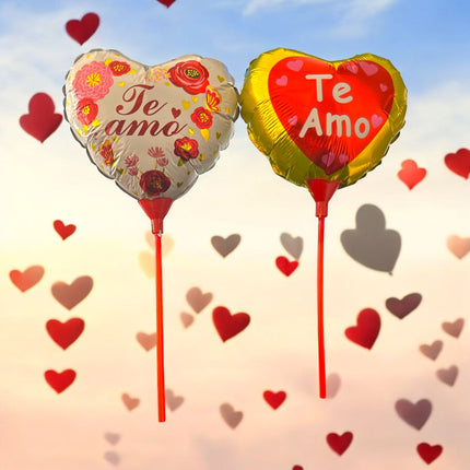 20 Globos Ch Corazon "Te Amo" con Base y Popote 9 Pulgadas $2.9 c/u