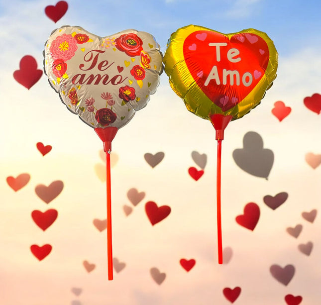 20 Globos Ch Corazon "Te Amo" con Base y Popote 9 Pulgadas $2.9 c/u