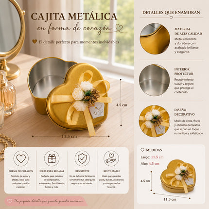 Exclusivo Tienda en linea 💥💎6 Estuche de Corazón Metalico Dorado $29 c/u