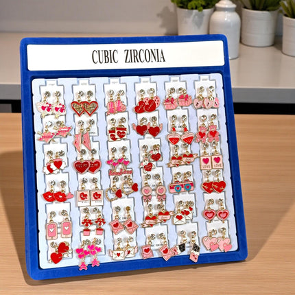 36 Aretes "San Valentin" Zirconia Pedreria $6.25 c/u