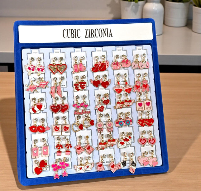 36 Aretes "San Valentin" Zirconia Pedreria $6.25 c/u