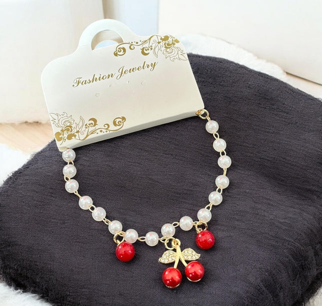 12 Pulseras Cherry con Dije, Perlas $12 c/u