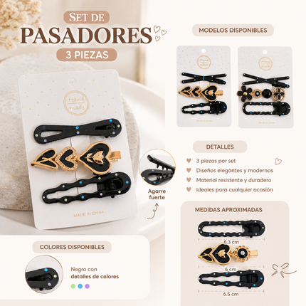 12 Trios de Pasadores Moda y Pedreia Hermosa $11.5 c/u
