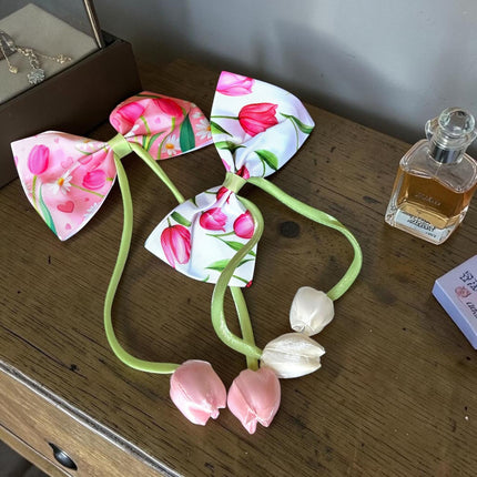 12 Moños con Tulipanes Estampados Hermosos $14 c/u