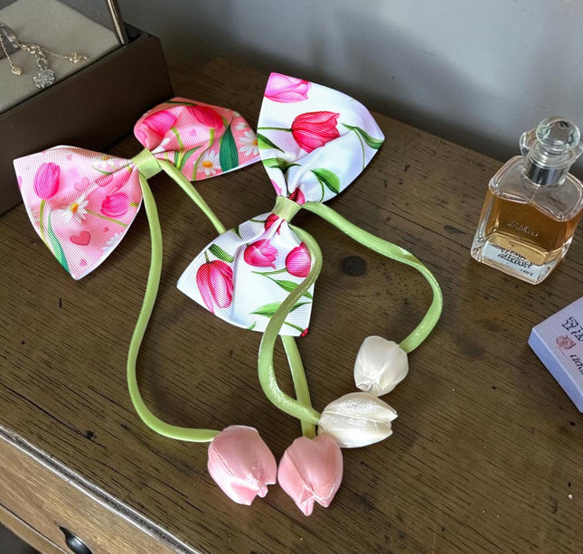 12 Moños con Tulipanes Estampados Hermosos $14 c/u