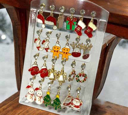 12 Pares de Aretes Navideños Colgantes $6.25 c/u