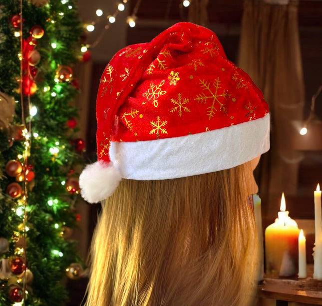 12 Gorros Navideño Decorado con copos de Nieve $9.2 c/u
