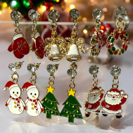 12 Pares de Aretes Navideños Colgantes $6.25 c/u