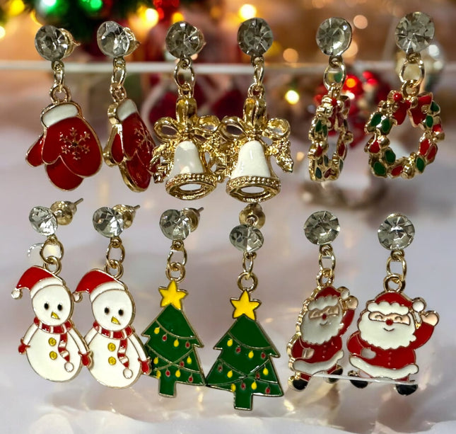 12 Pares de Aretes Navideños Colgantes $6.25 c/u