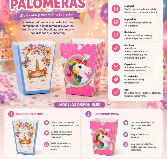 Exclusivo Tienda en linea 💥💎3 Paquetes con 6 Cajas para Palomitas Infantil Decorada $20 c/u