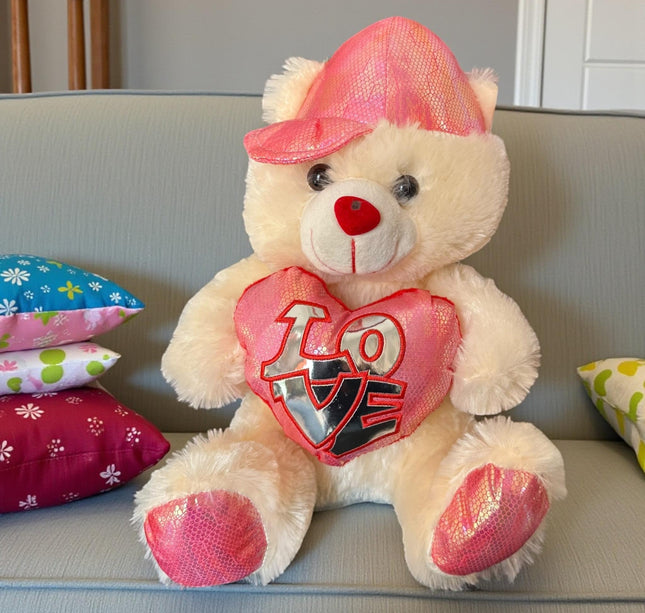 Oso de Peluche "Love" Con gorra Lentejuela Mediano