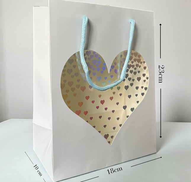 12 Bolsa de Regalo Ventana Corazón Colores $8.5 c/u