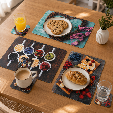3 Paquete con 6 Manteles y Posavasos Plastificados Decorado $29 c/u