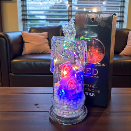 Vela con Rosas y Luces por dentro