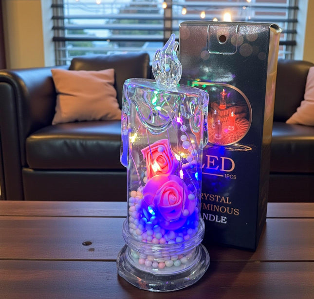 Vela con Rosas y Luces por dentro
