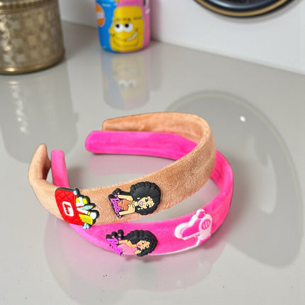 12 Diademas Barbie Gruesas con Figuras/Pin 3D $15 c/u