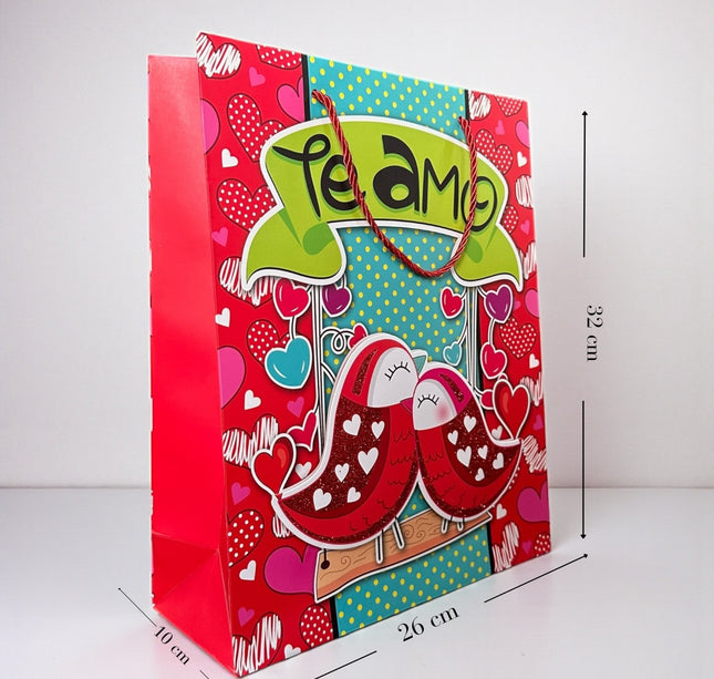 12 Bolsas para Regalo G 3D "San Valentin" $16.5 c/u