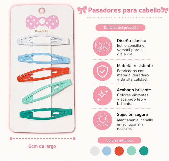 12 Sets de Pasadores/Cucas de Colores $5 c/u