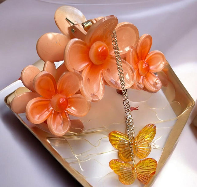 12 Pinzas Premium Flores Grandes con Maripositas $16.6 c/u