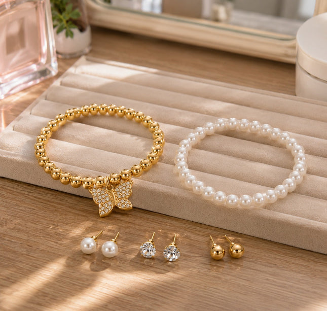 12 Sets de Joyeria 2 Pulseras y 3 Pares de Aretes Pedreria $15.9 c/u