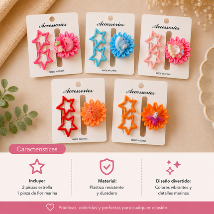 12 Sets de Cucas Estrella y Pinza "Mar"  $7.5 c/u