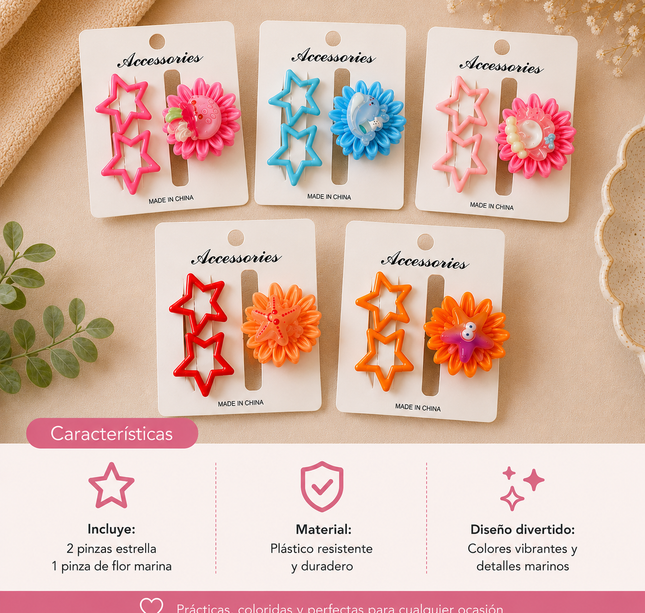 12 Sets de Cucas Estrella y Pinza "Mar"  $7.5 c/u