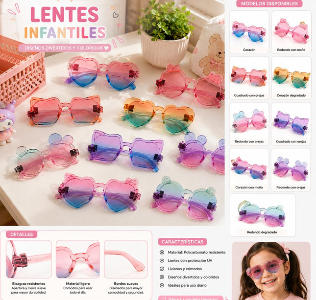 6 Lentes Moda Infantiles Figuras $11.5 c/u