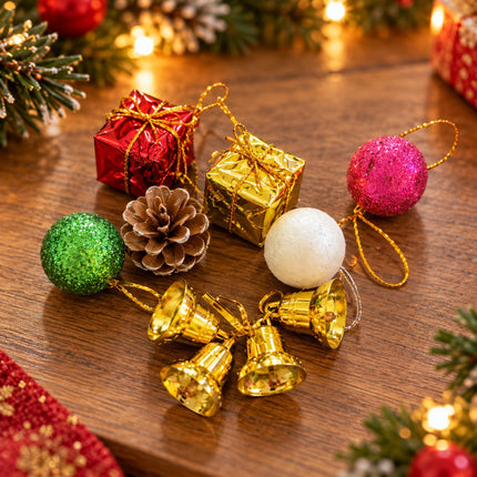 10 Kit de Esferas, Regalos y Campanitas Navideñas 12 Piezas mini $10.8 c/u