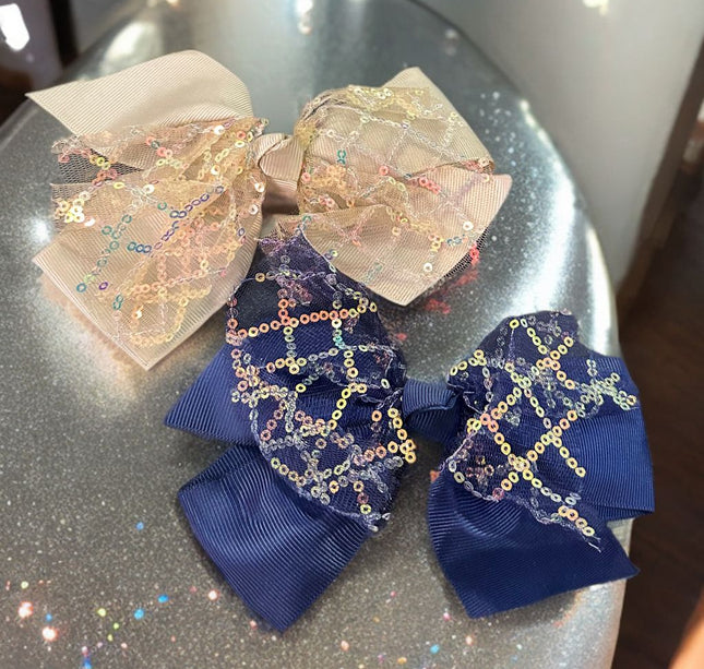 12 Moños Dobles con Lentejuelas Colores $6.5 c/u
