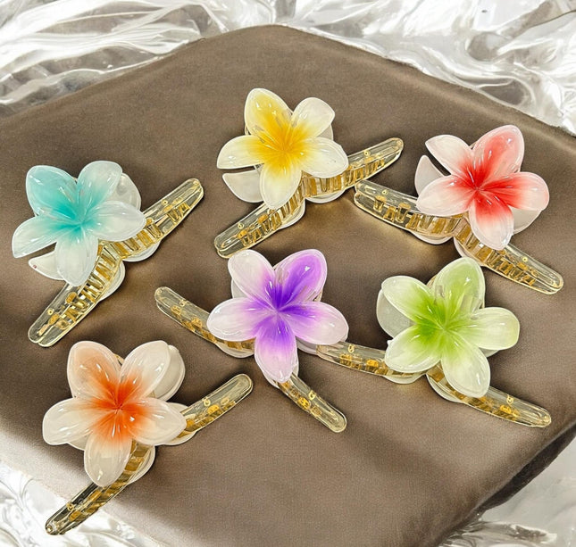 12 Pinzas Largas con Flor Hawaina $13 c/u