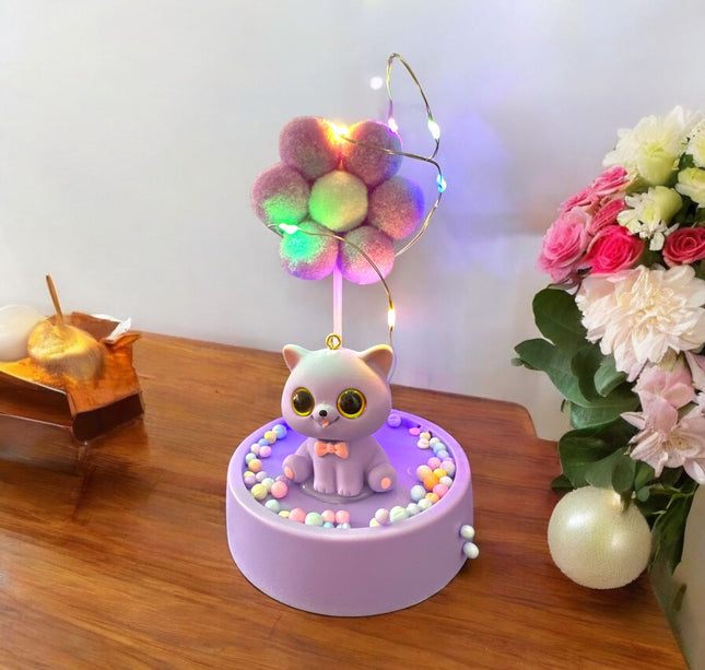 3 Gatito Hermosos con Flor Luz en Cristal $75 c/u