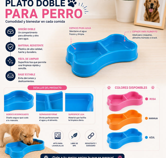 Exclusivo Tienda en linea 💥💎3 Plato para Mascotas en Forma de Huesito Colores $25 c/u