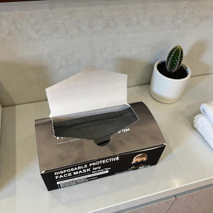 Caja con 50 piezas de Cubrebocas Negro Para Adulto