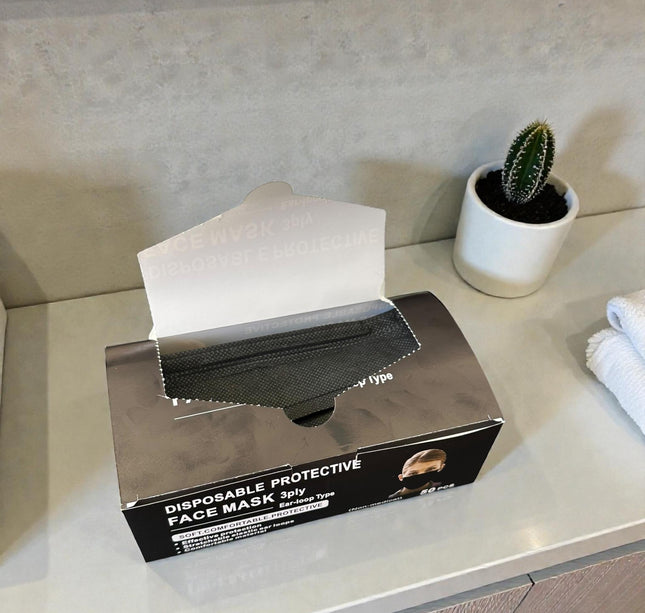 Caja con 50 piezas de Cubrebocas Negro Para Adulto