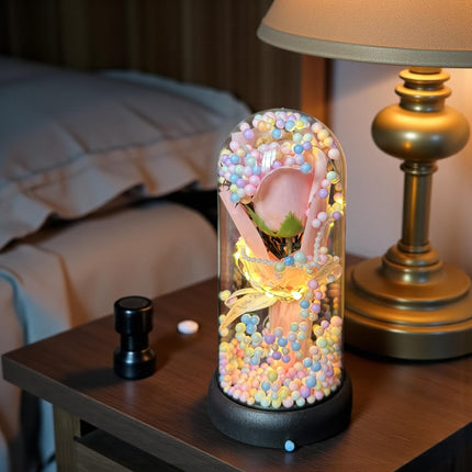 Rosa Encapsulada con Luces y  Bolitas de Colores