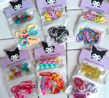 12 Bolsitas Kuromi con Ligas y Accesorios de Cabello $4.8 c/u