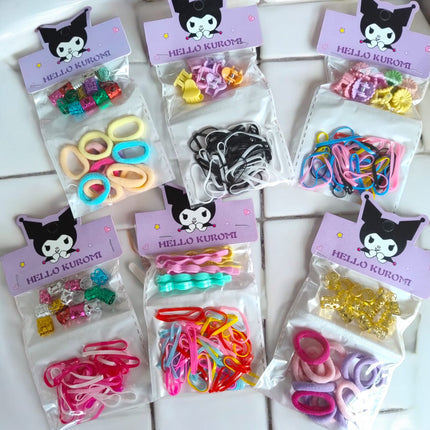 12 Bolsitas Kuromi con Ligas y Accesorios de Cabello $4.8 c/u