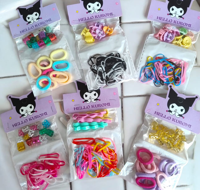 12 Bolsitas Kuromi con Ligas y Accesorios de Cabello $4.8 c/u