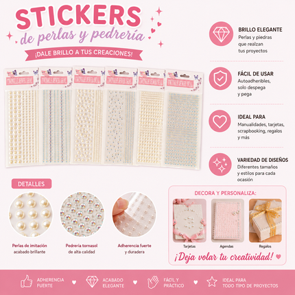 12 Planillas de Pedreria/Perlas para Decorar de Diferentes Tamaños $8.7 c/u