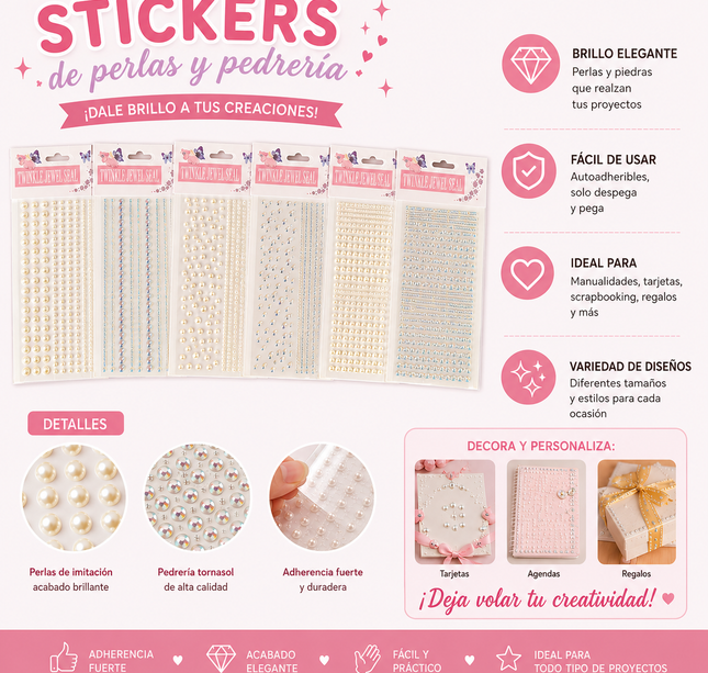 12 Planillas de Pedreria/Perlas para Decorar de Diferentes Tamaños $8.7 c/u