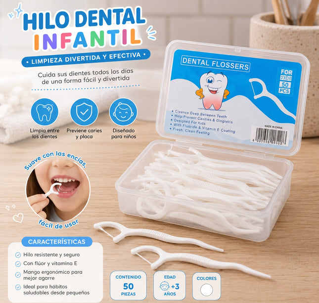 12 Cajas con Hilos Dentales Infantil con Agarradera $6.5 c/u