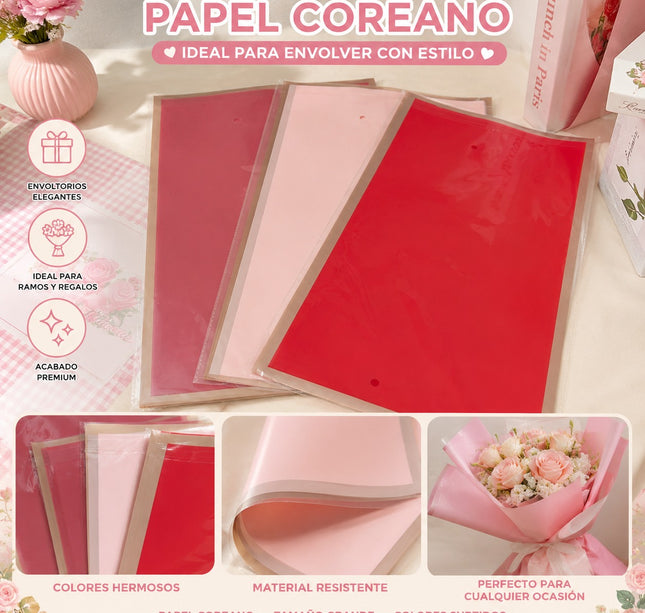 20 Papel Coreano Colores Con Orilla Decorada $3.25 c/u