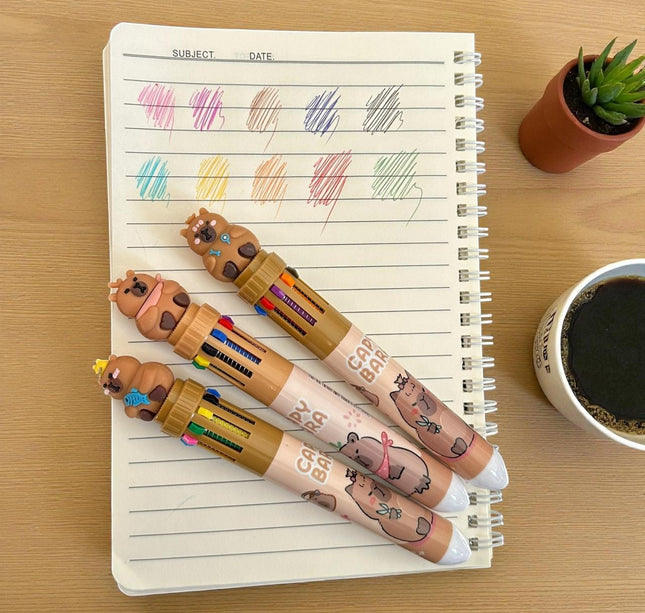 36 Lapiceros Capibaras Multitintas con 10 colores $10.9 c/u