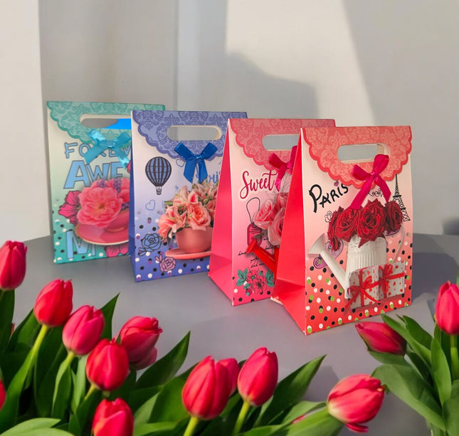 12 Bolsa de Regalo Flores con Moñito $3.9 c/u