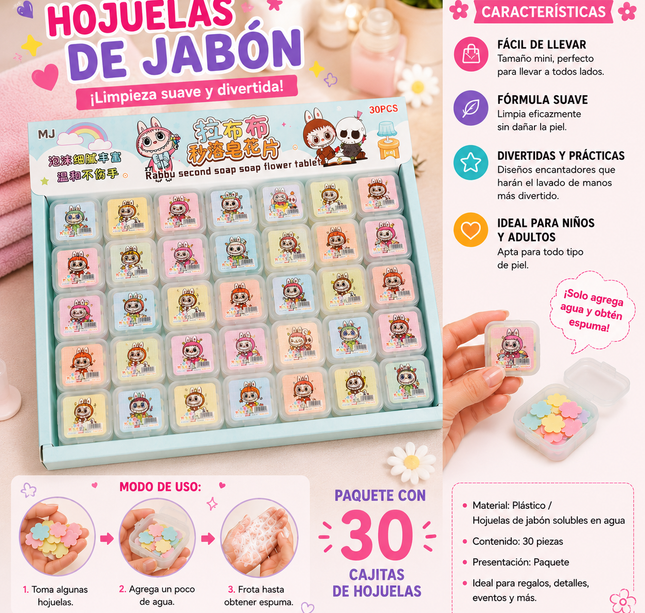 30 Cajitas Labubus con Hojuelas de Jabón $3.9 c/u