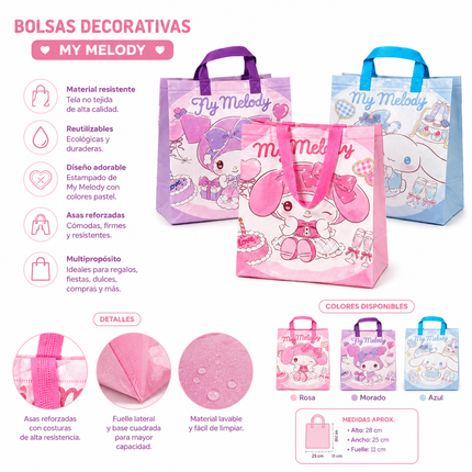 12 Bolsas reutilizable diseños Sanrio $6.3 c/u