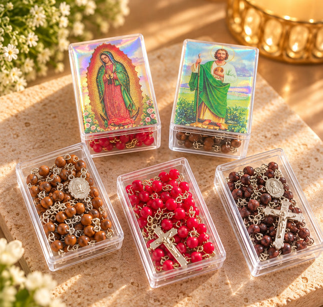 12 Rosario Devocional con Estuche Holográfico $15.75 c/u