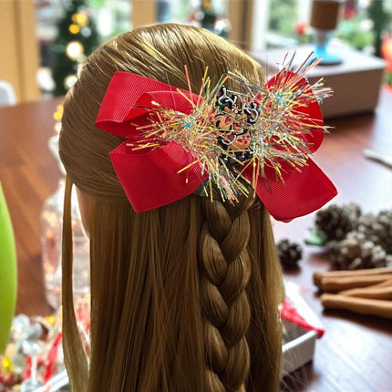 12 Moños Navideños con Escarcha y Figura $6.5 c/u