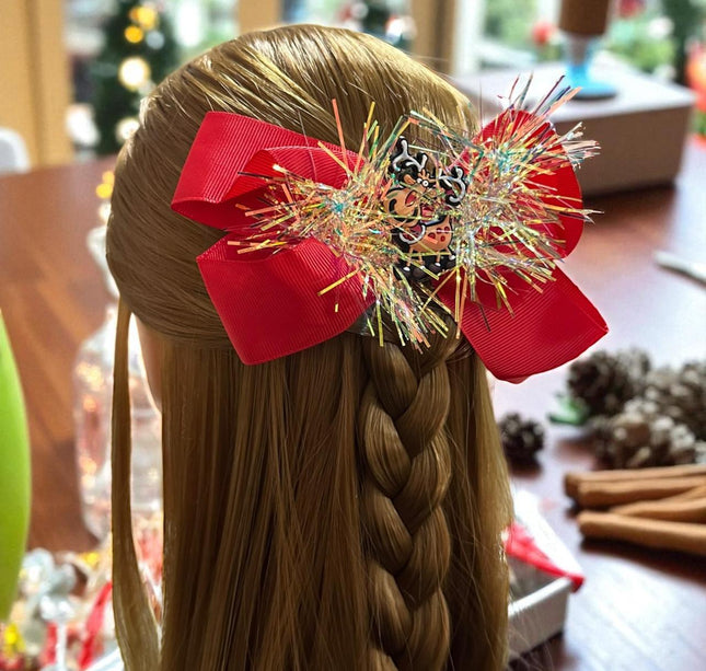 12 Moños Navideños con Escarcha y Figura $6.5 c/u