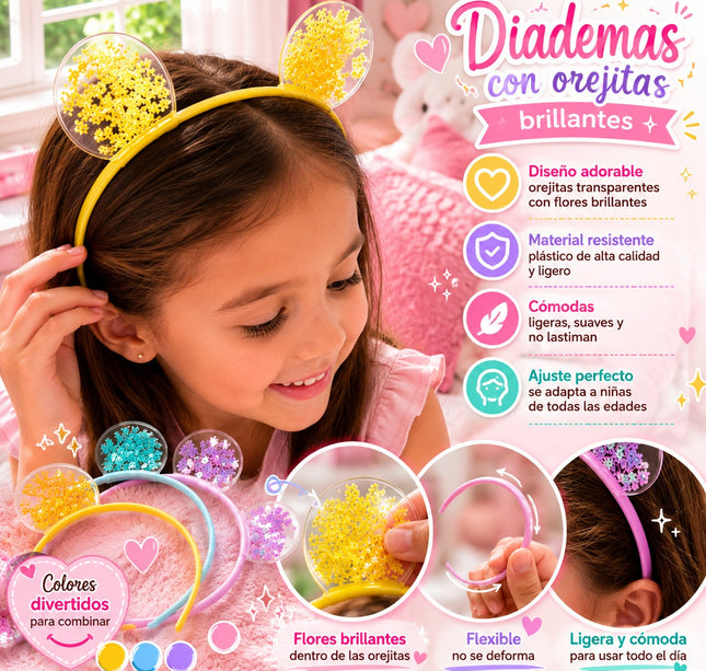 Exclusivo Tienda en linea 💥💎12 Diademas Orejitas Destellos Colores $8.9 c/u